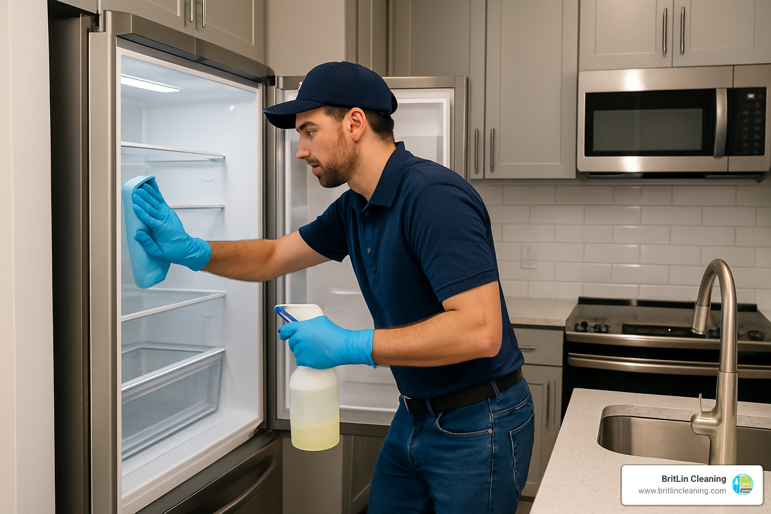 Professional deep cleaning kitchen with focus on appliance interiors and cabinet cleaning - condo deep cleaning service