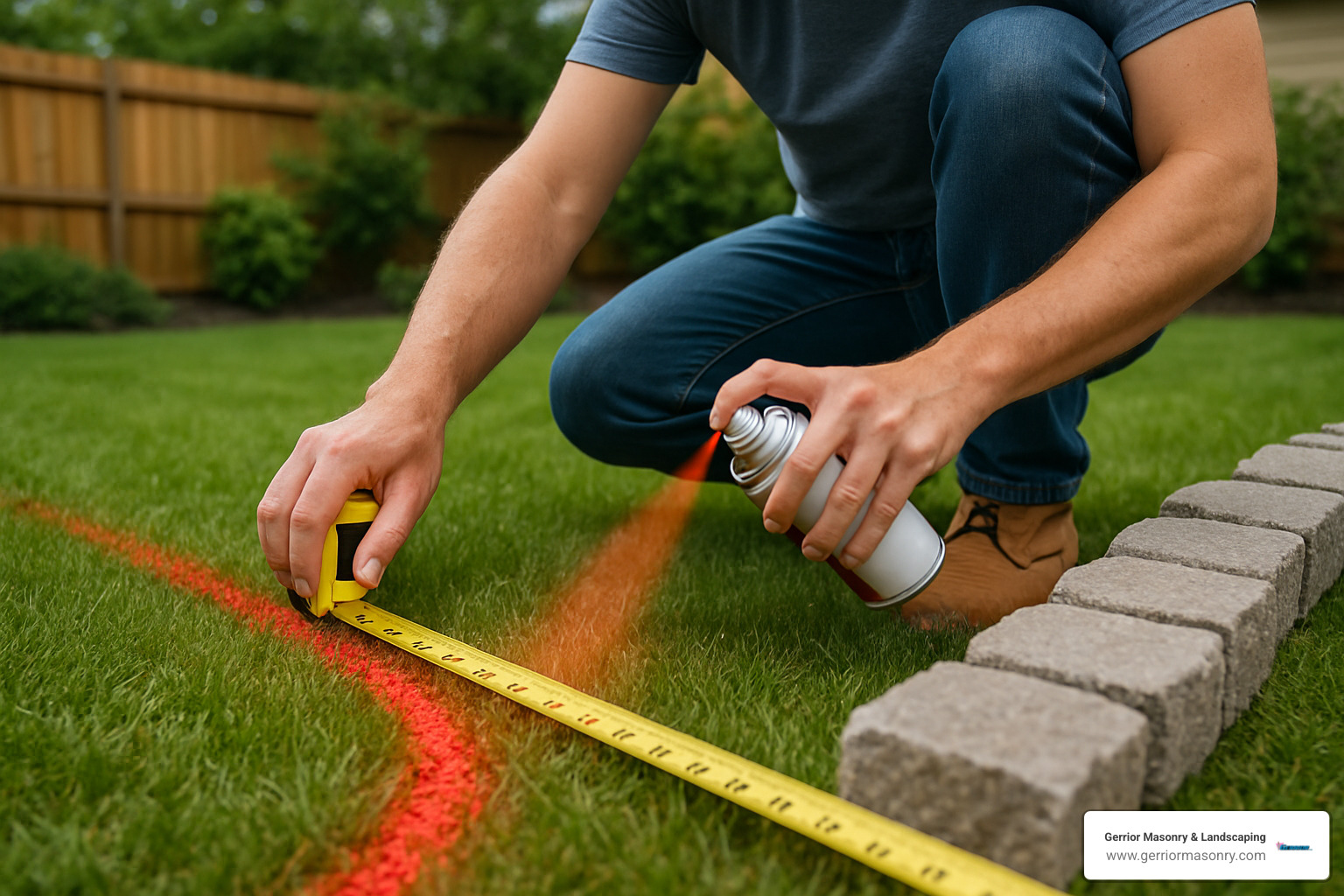 Stone Cold Gorgeous Decorative Garden Edging Options 4 measuring tape and marking paint for edging layout - decorative stone garden edging