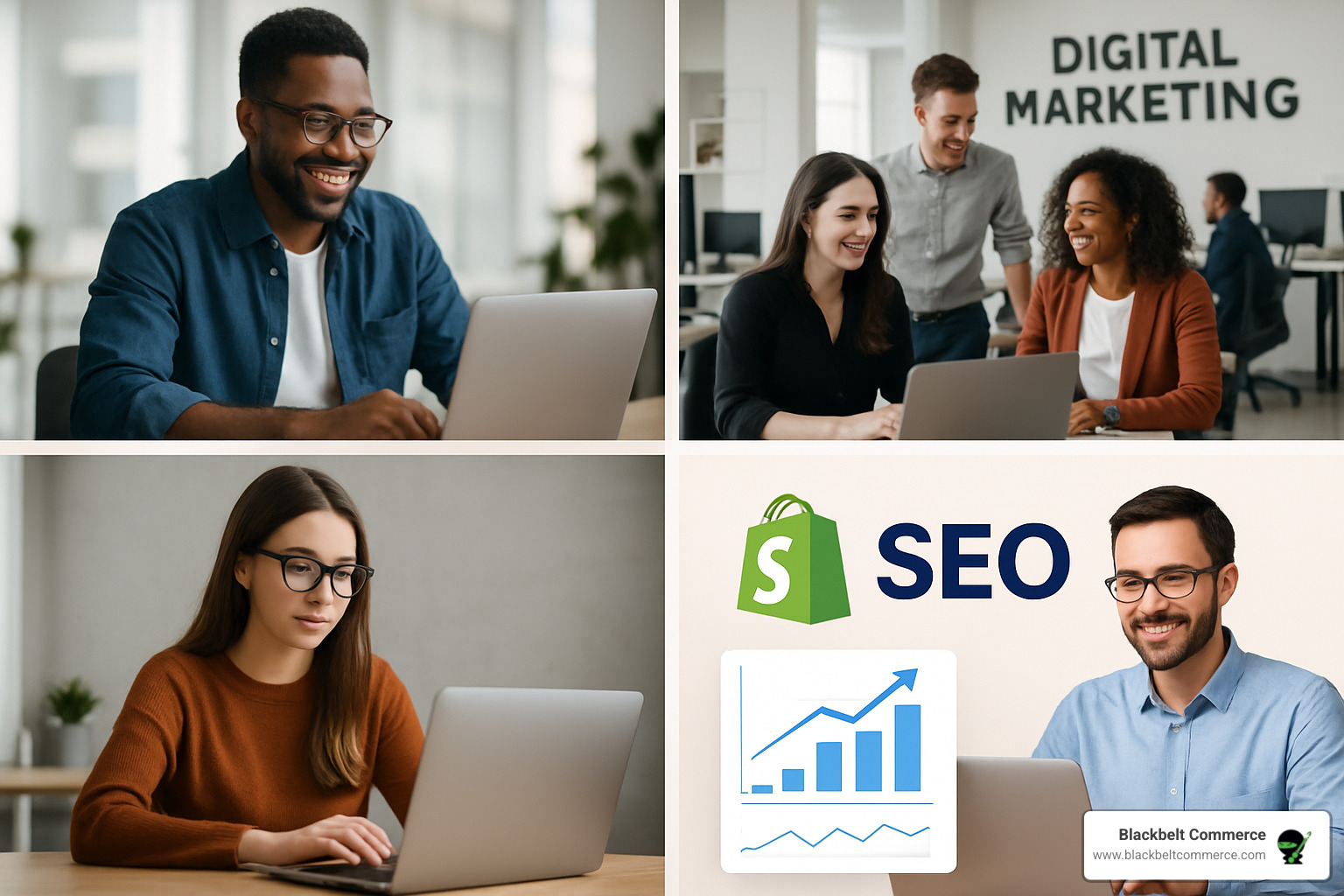 collage of top shopify seo experts and agencies - shopify experts seo