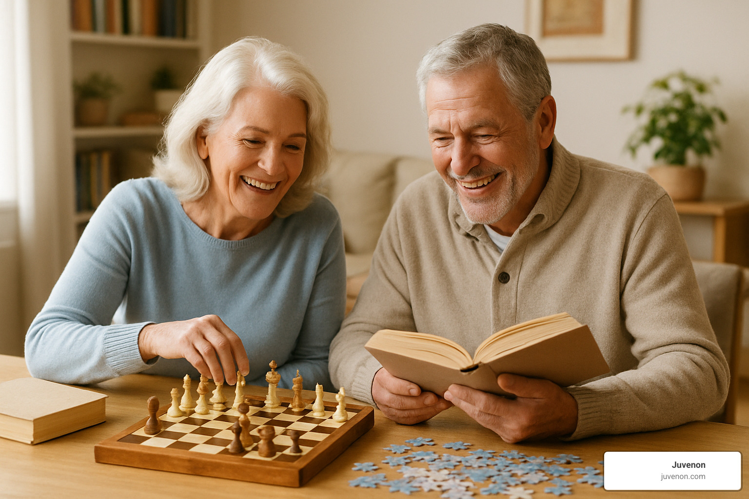 Healthy aging couple engaged in mentally stimulating activities - nad for brain health