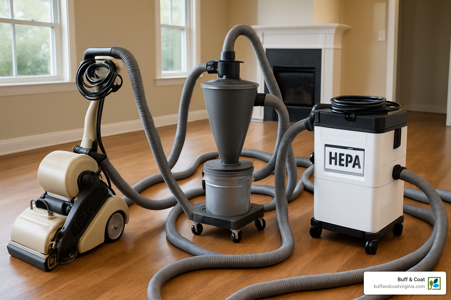 Professional dustless sanding equipment with cyclone separator and HEPA filtration system - dustless sanding wood floors