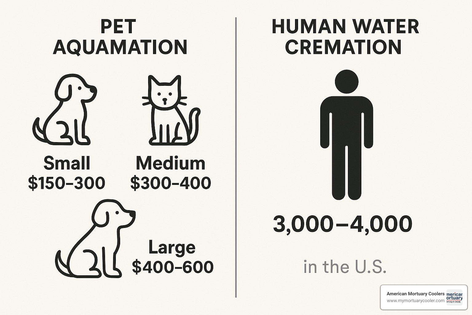 Pet aquamation costs compared to human services - water cremation cost vs cremation
