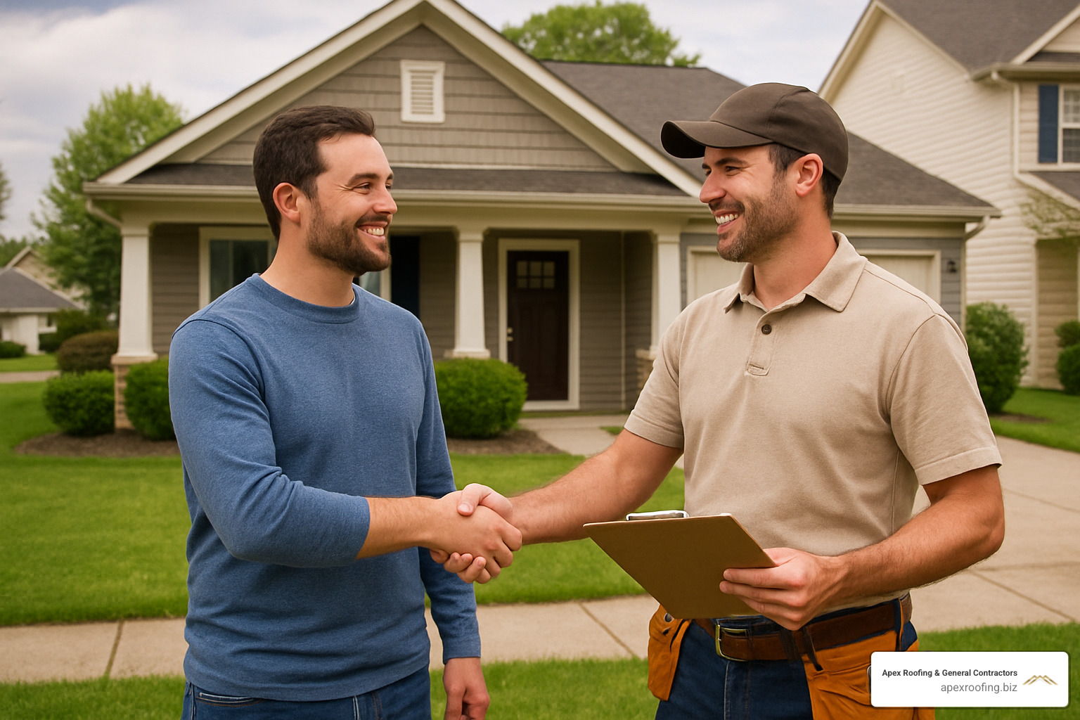 Satisfied homeowner shaking hands with contractor - Local handyman contractors