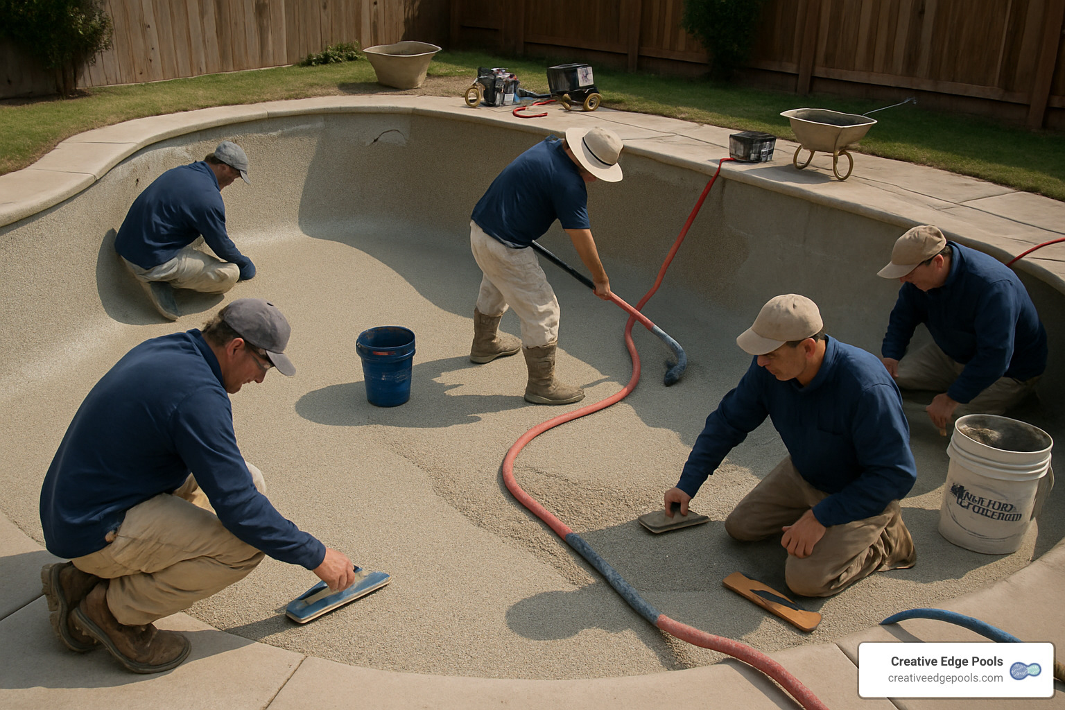 crew applying pebble tec aggregate - pebble tec pool cost