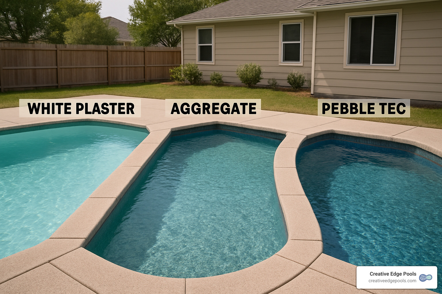 side by side comparison of pool finishes - pebble tec pool cost