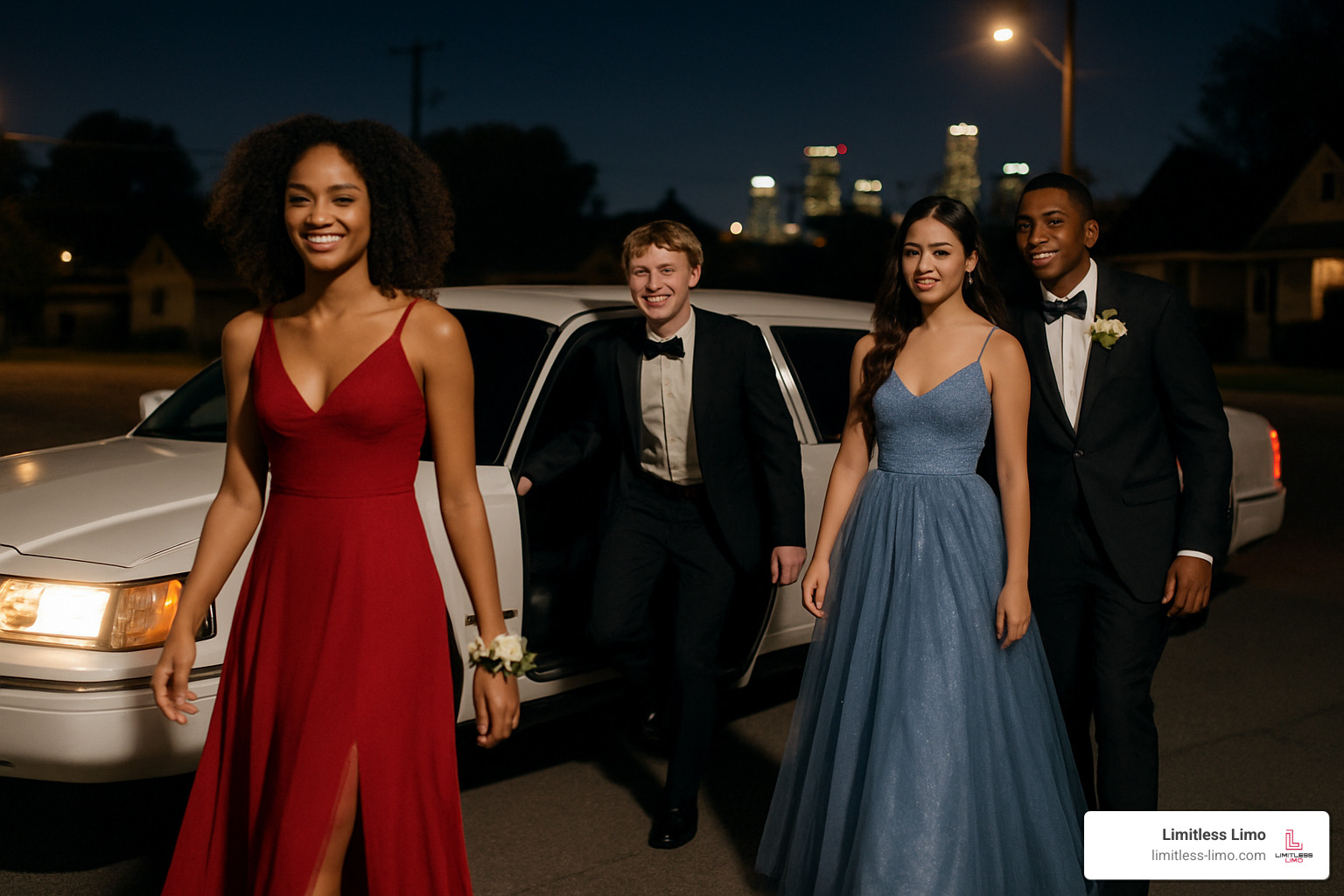 Prom night arrival in stretch limousine - Central Ohio limo rentals