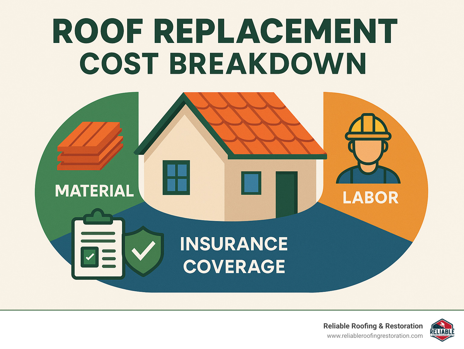 roof replacement cost breakdown showing material, labor, and insurance coverage components - Roof replacement insurance claim infographic 