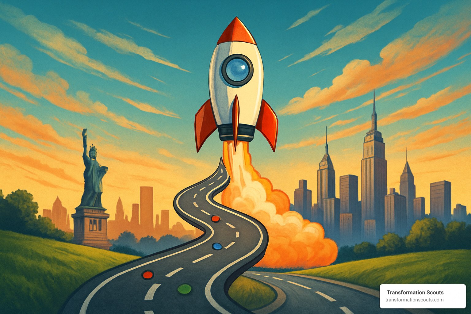 Roadmap changing into a rocket ship, symbolizing the journey from planning to breakthrough results - visionary leadership definition