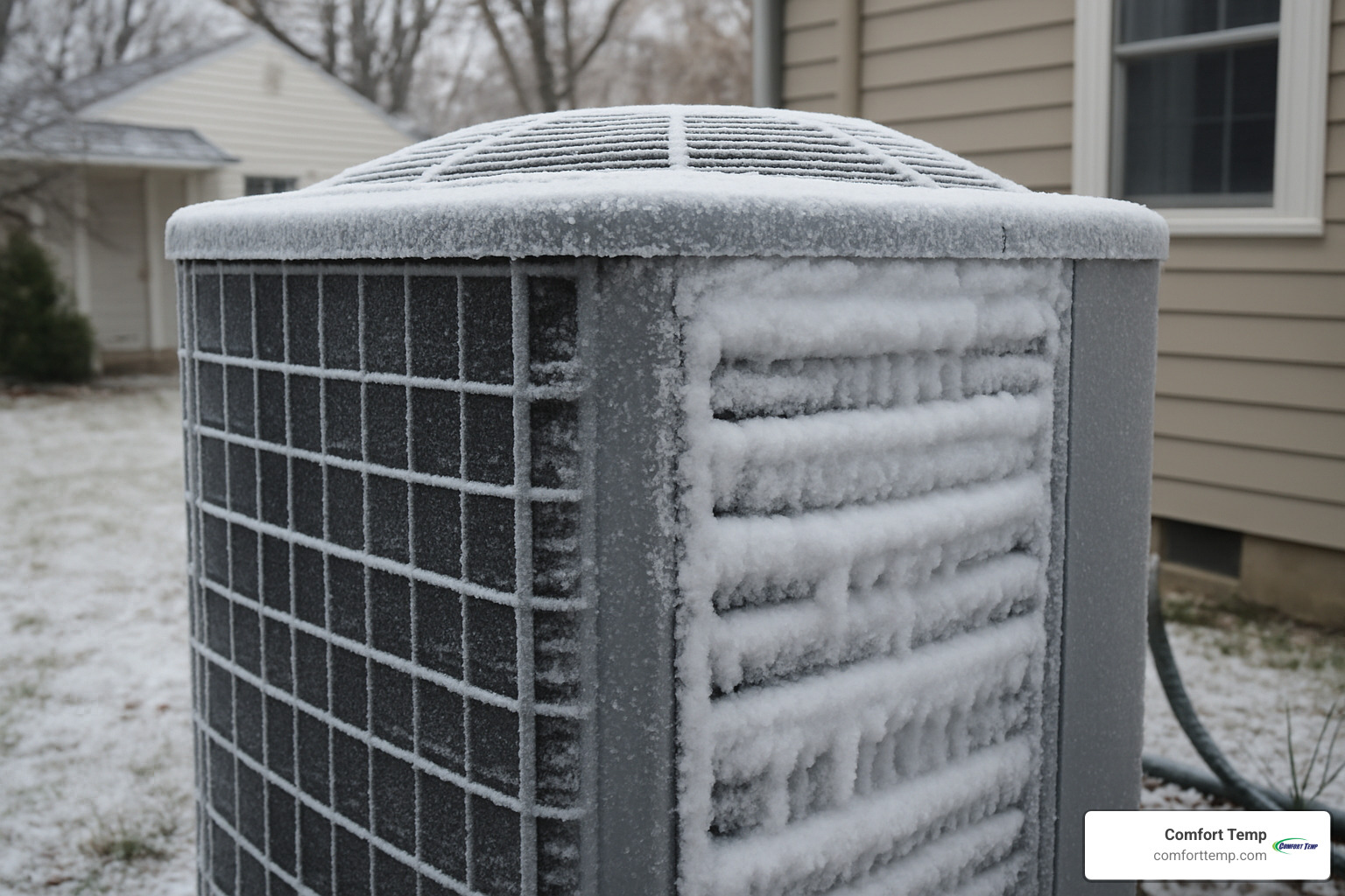 frost-covered outdoor unit - heat pump central heating