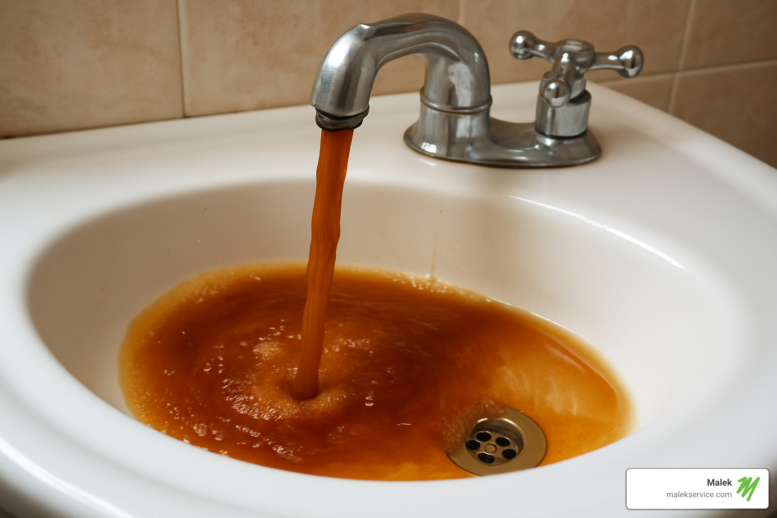 discolored rusty water coming from a faucet - Water heater repair Bryan