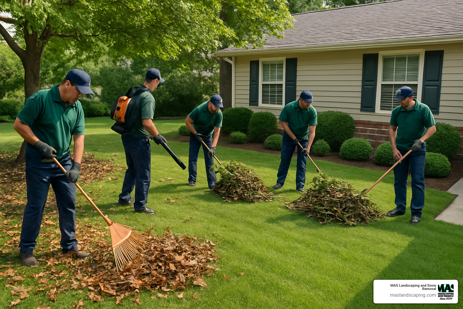 Professional cleanup crew working systematically through a yard, showing the progression from debris-covered to clean and organized outdoor space - outdoor cleanup services