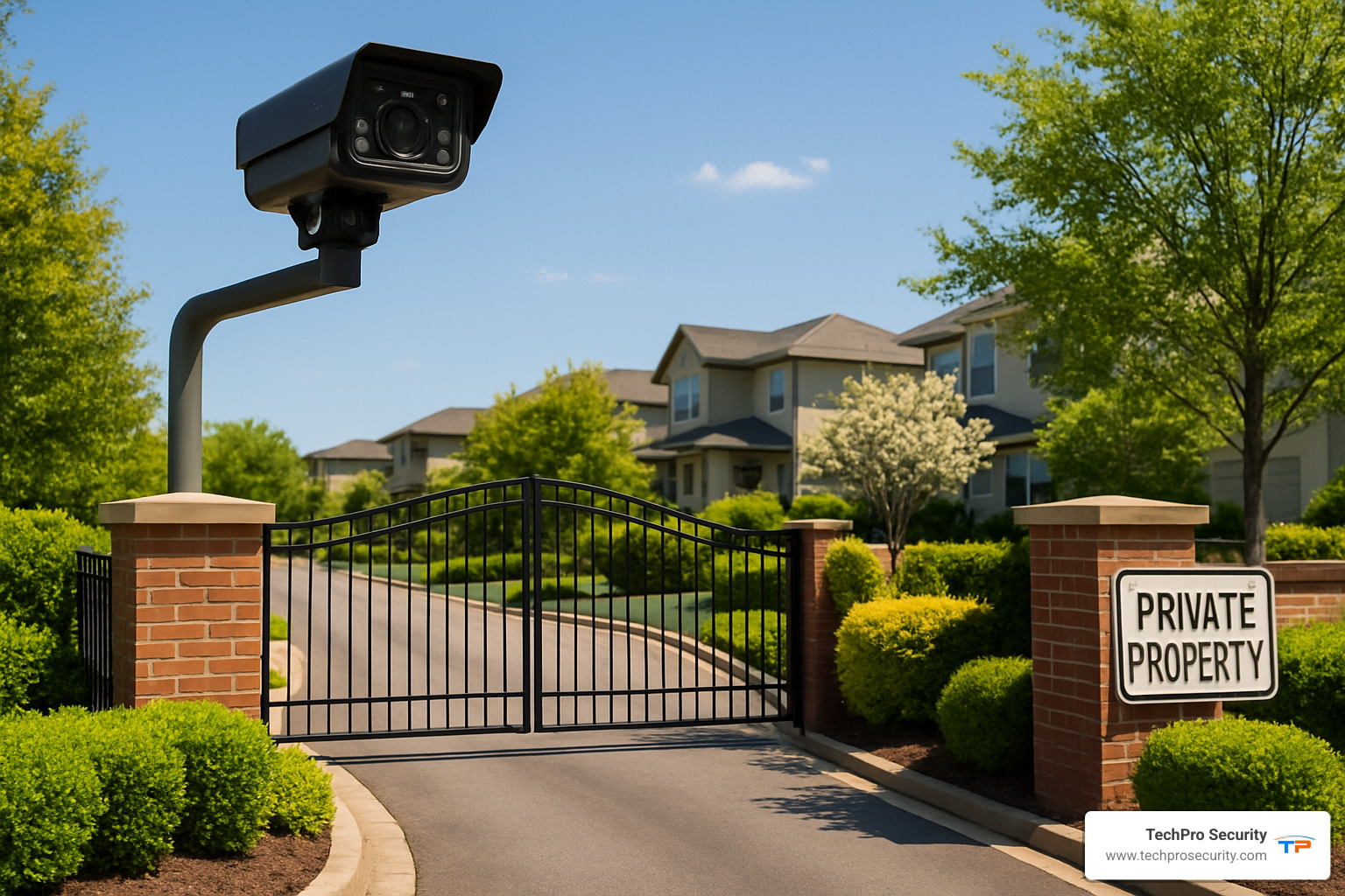 Smart license plate recognition camera mounted at gated community entrance - gated community security
