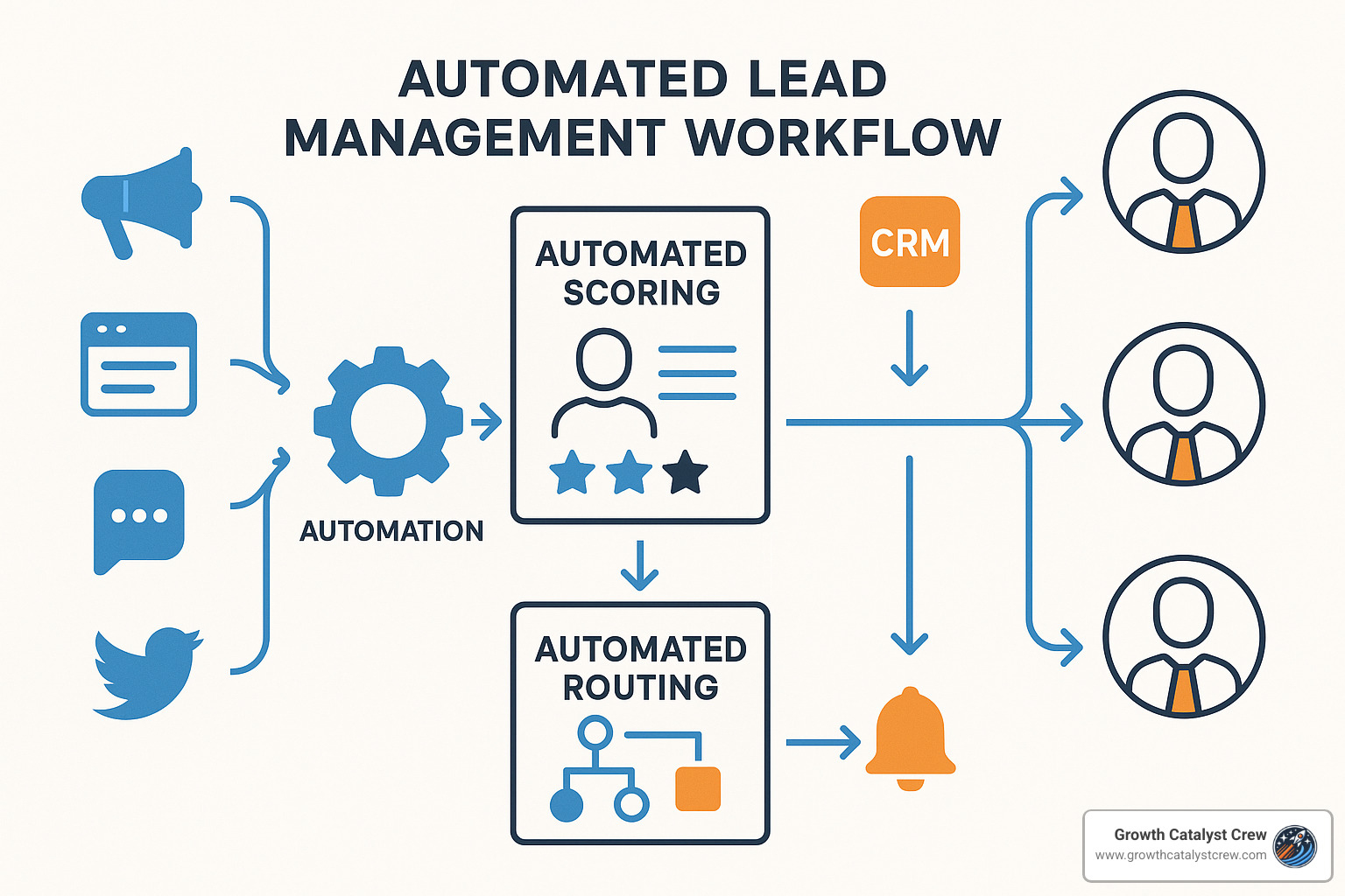 automated workflow canvas showing lead flow - lead management automation