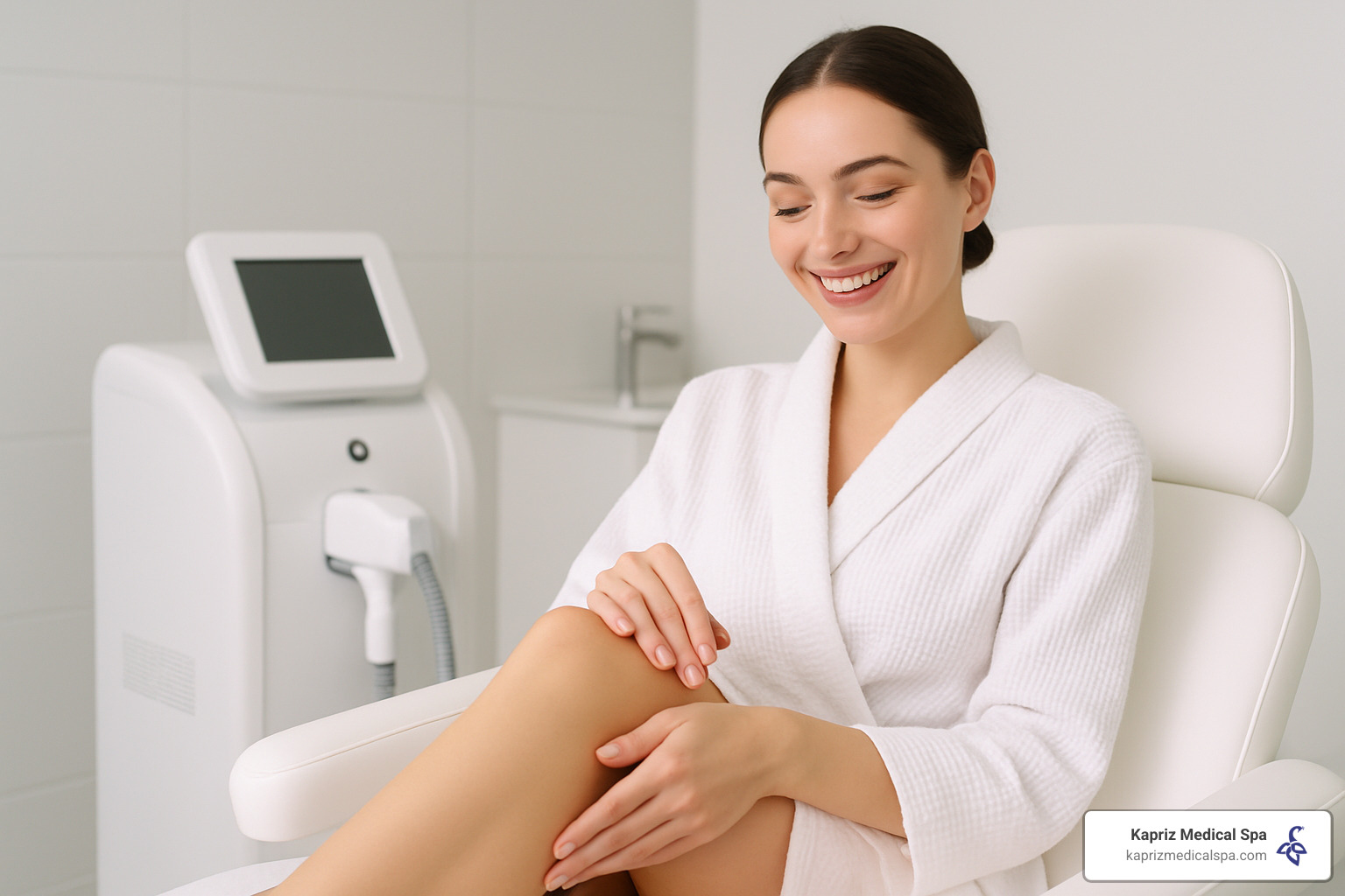happy client showing smooth skin results after laser hair removal treatment - laser hair removal jacksonville