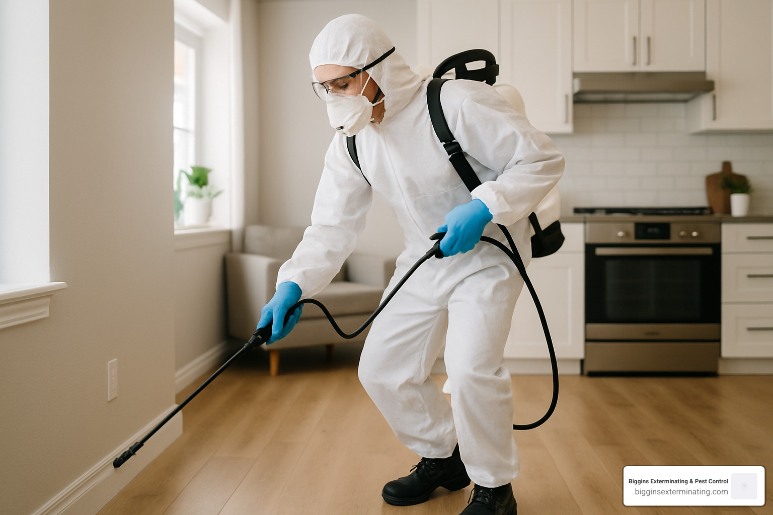 exterminator treating home interior with professional equipment - best rated exterminator near me