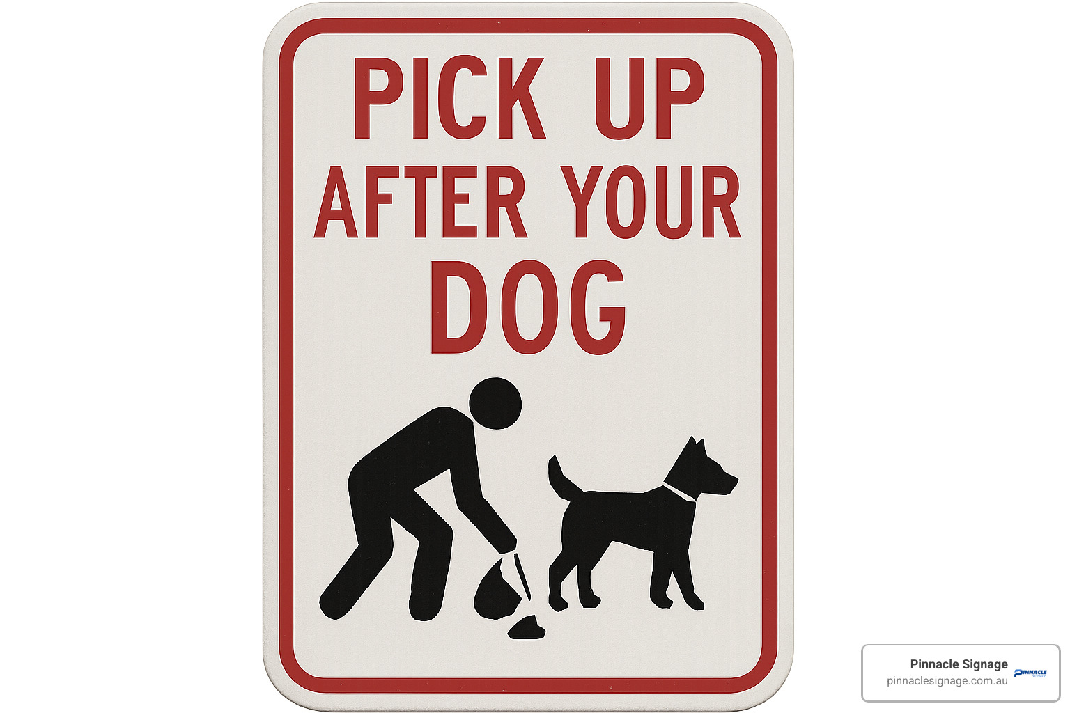 Assorted aluminium and plastic pick up after dog signs displaying various materials and design options - pick up after dog sign