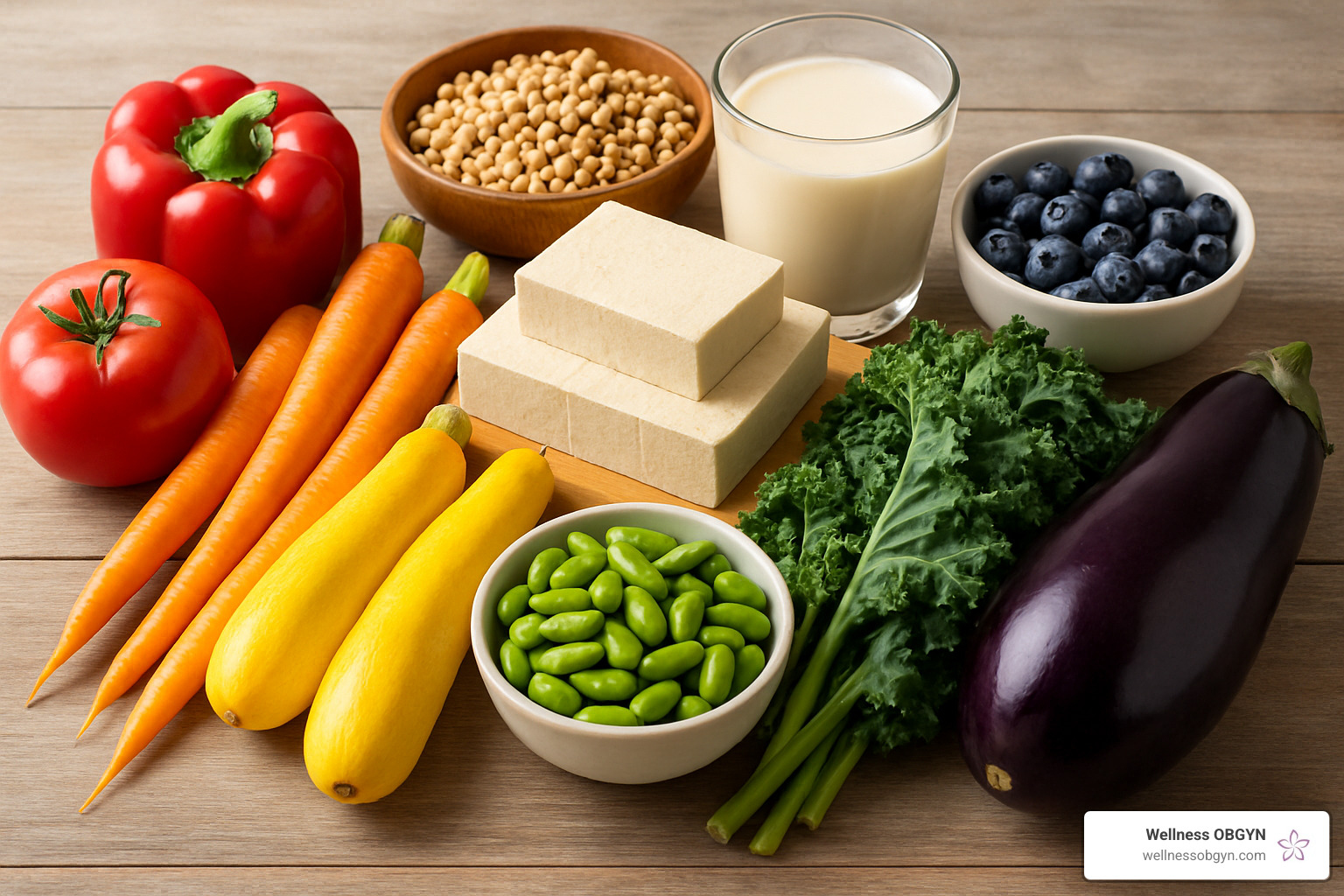 rainbow produce and soy foods - Menopause and diet