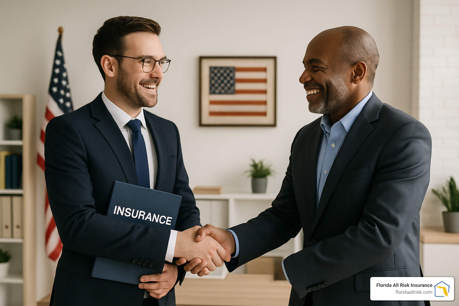 insurance agent shaking hands with business owner - general liability insurance quote