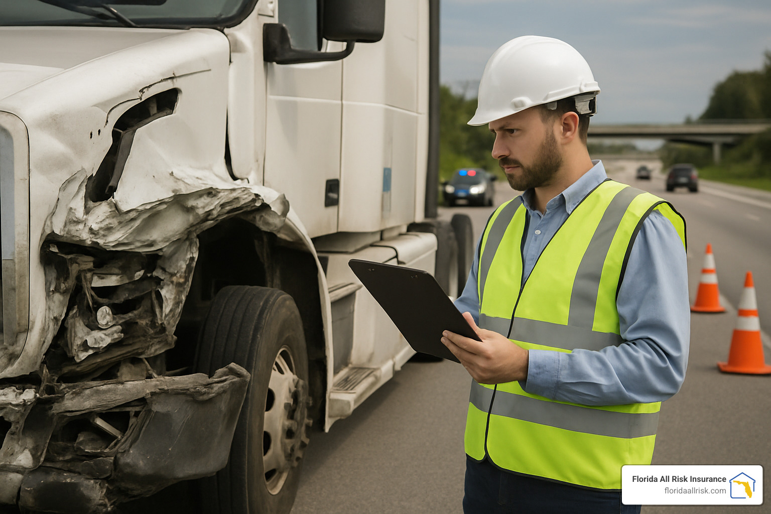 254f18fc9f50705e21b1b01bead337625f7f54d6 Steer Clear of Trouble - Best Commercial Truck Insurance Agencies Ranked Find the best Commercial truck insurance agency for your fleet. Compare top picks, savings tips, claims help, and stay protected on the road. Insurance adjuster inspecting commercial truck damage at accident scene - Commercial truck insurance agency