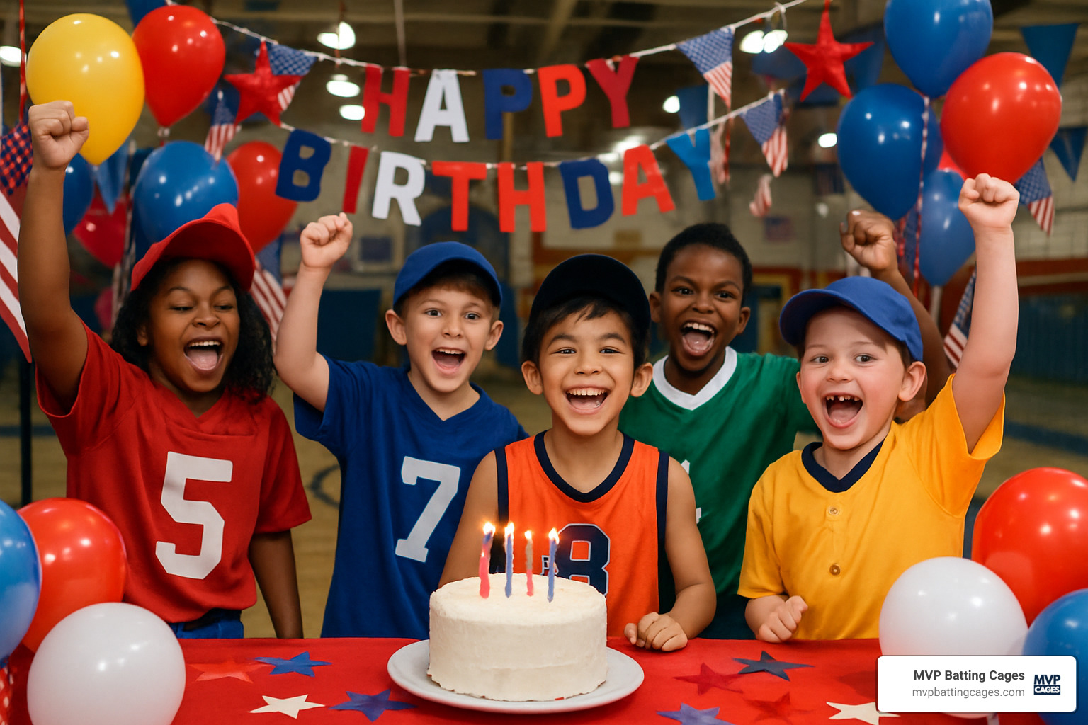 kids celebrating at sports-themed party - fun kids party places