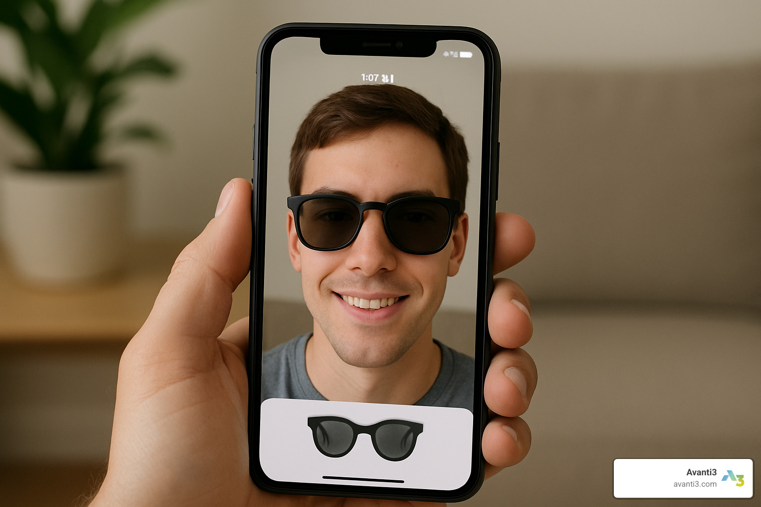 AR try-on demo showing a customer virtually testing sunglasses using smartphone camera - Interactive brand experiences