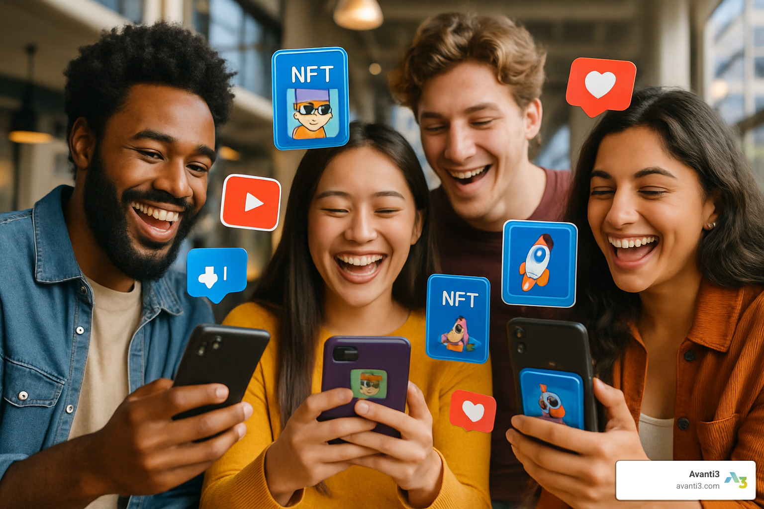 Delighted customers sharing branded NFTs and interactive experiences on social media - Interactive brand experiences