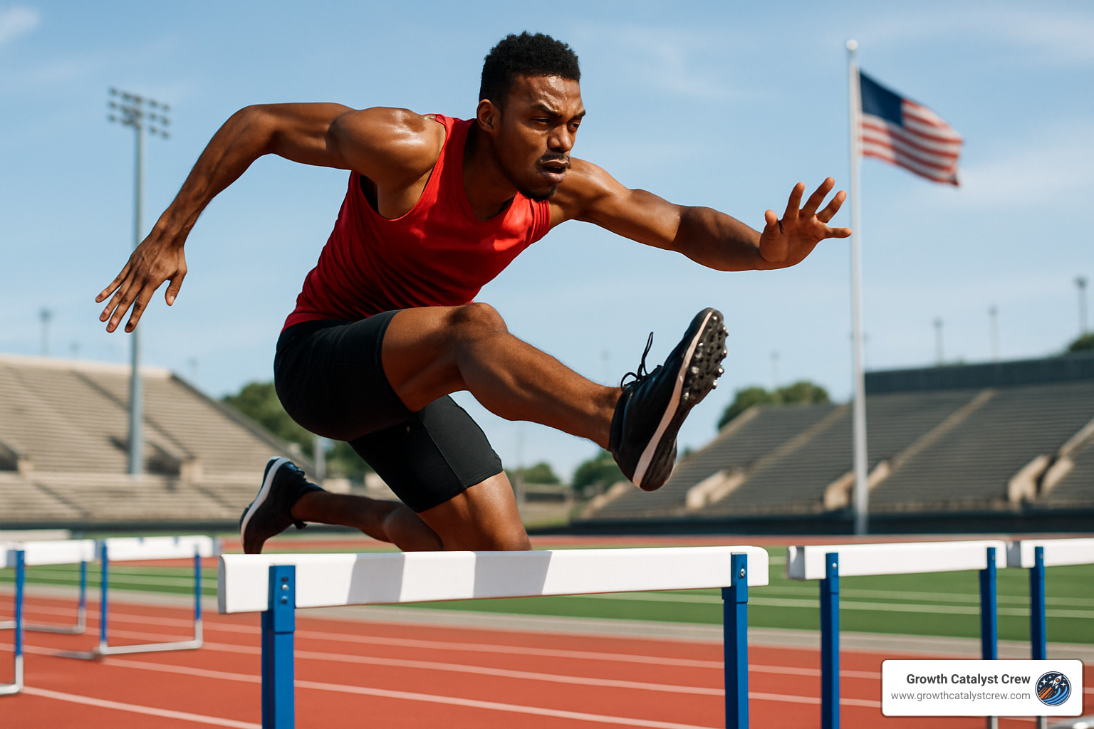 runner jumping over problems on a track - lead generation seo company