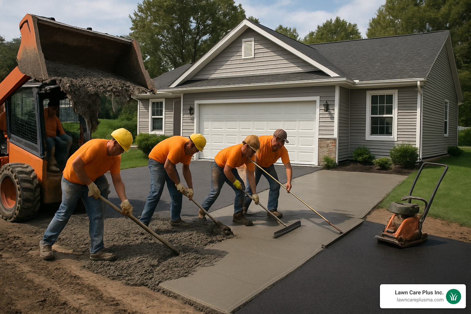 contractor crew working on driveway installation - driveway replacement contractors