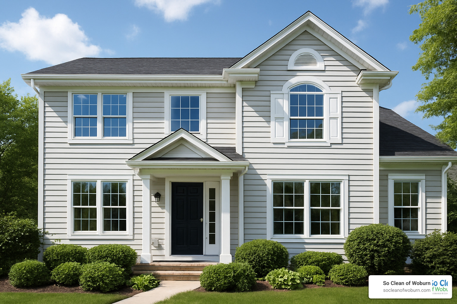 Pristine home exterior showing sparkling clean gutters and crystal-clear windows after professional service - gutter cleaning services medford ma