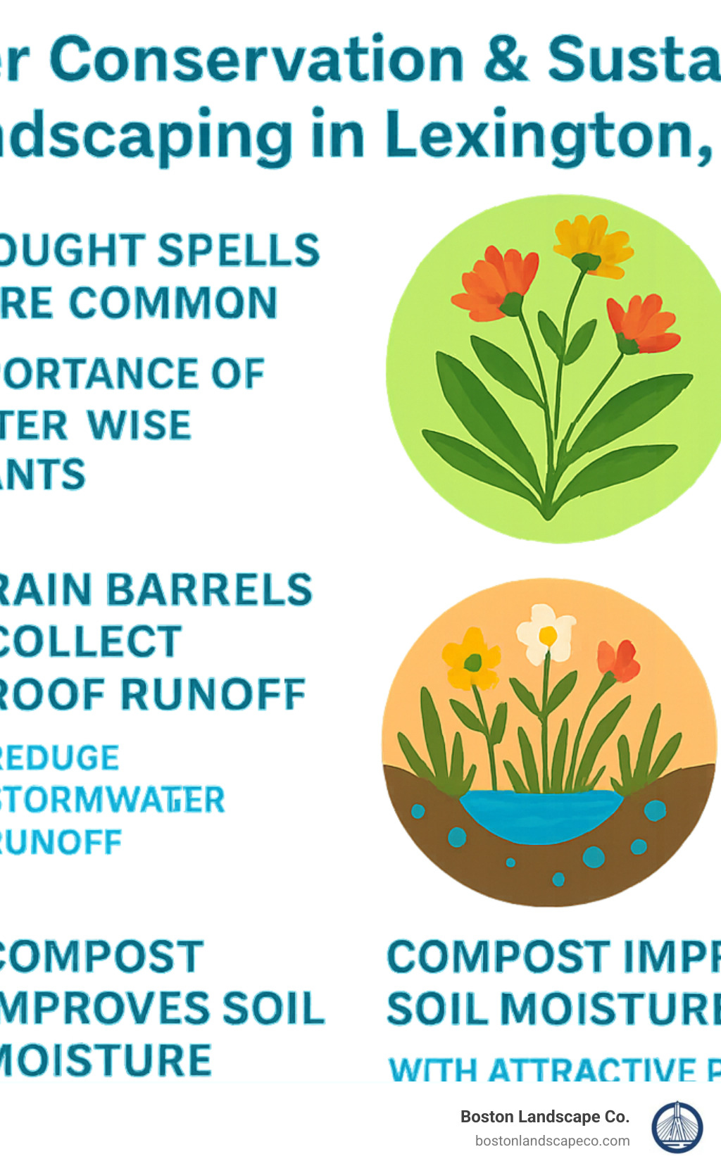 Infographic showing water conservation statistics and benefits of sustainable landscaping practices in Lexington MA - landscape design Lexington MA infographic 
