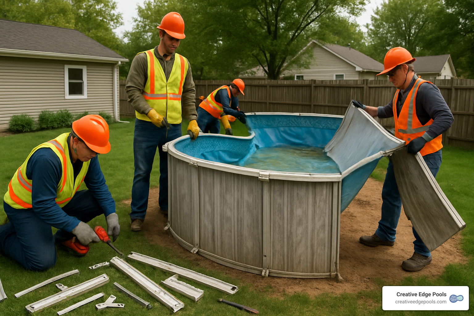 crew dismantling pool - cost to remove an above ground pool