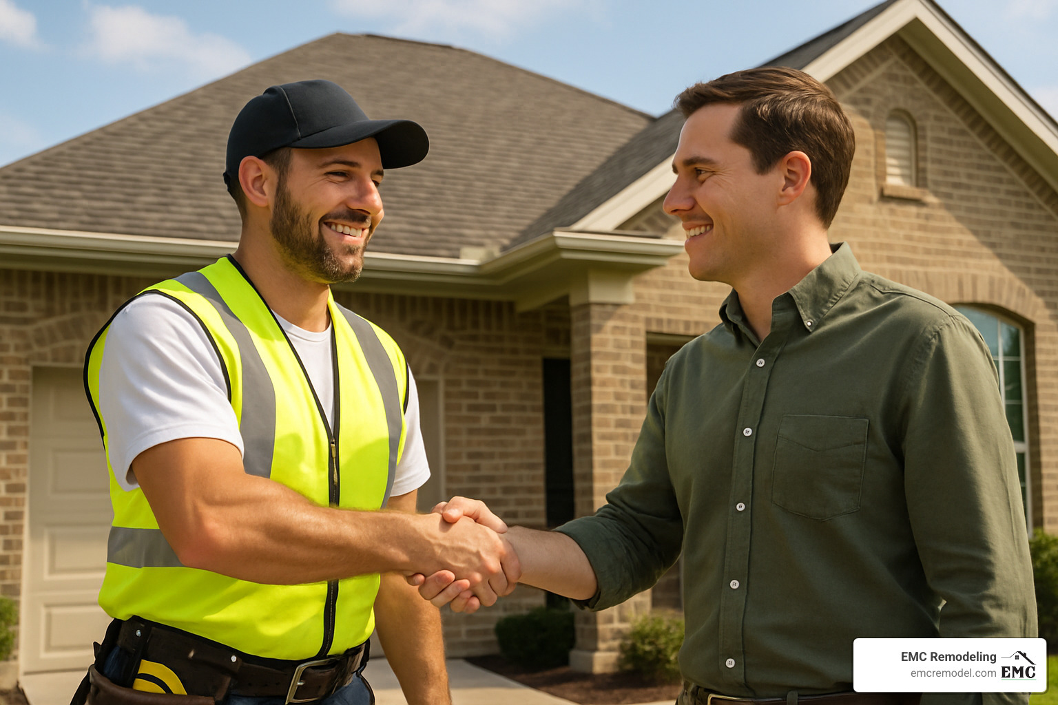 contractor shaking hands with homeowner - handyman roof repair Temple Tx