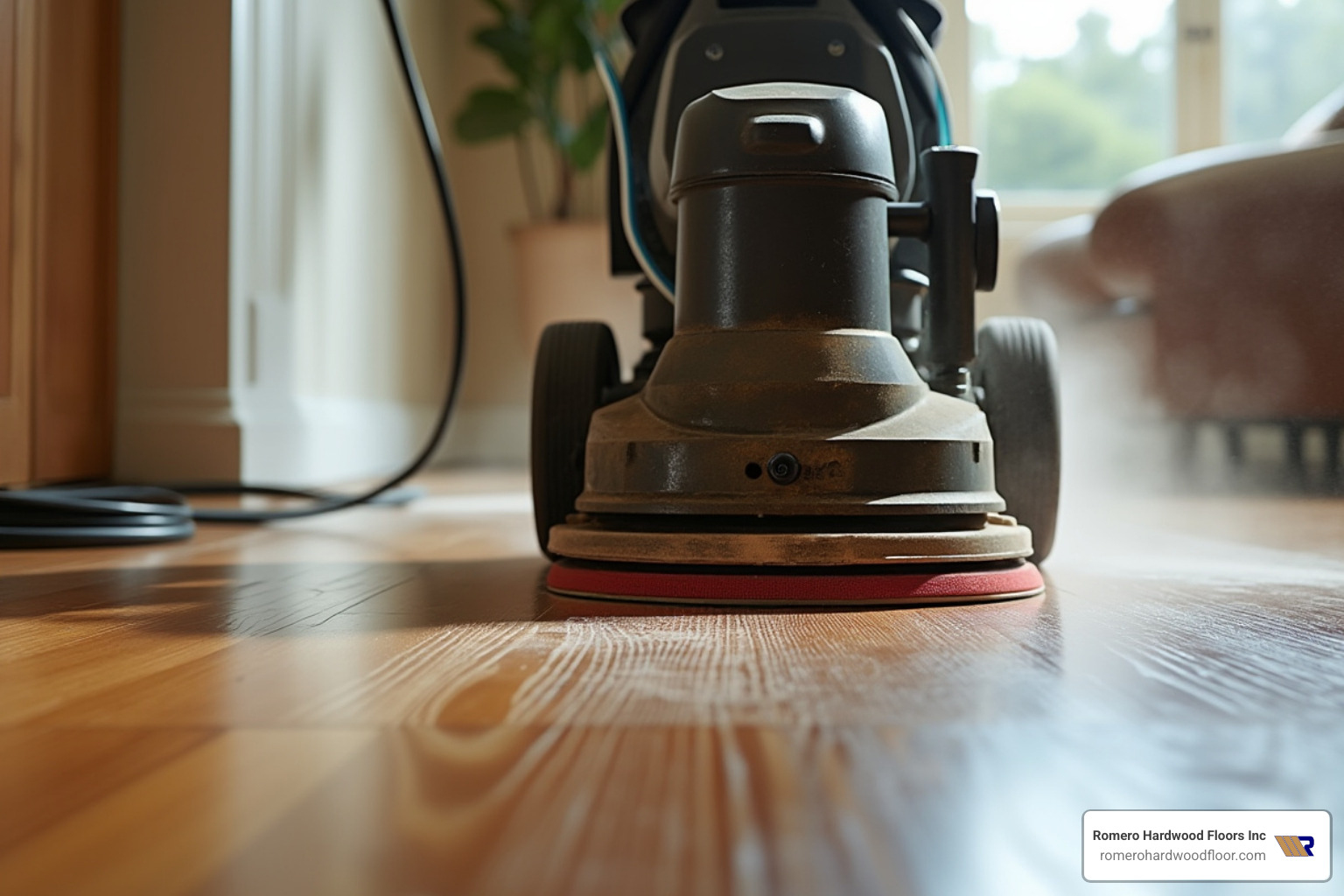 drum sander in action - hard floor refinishing