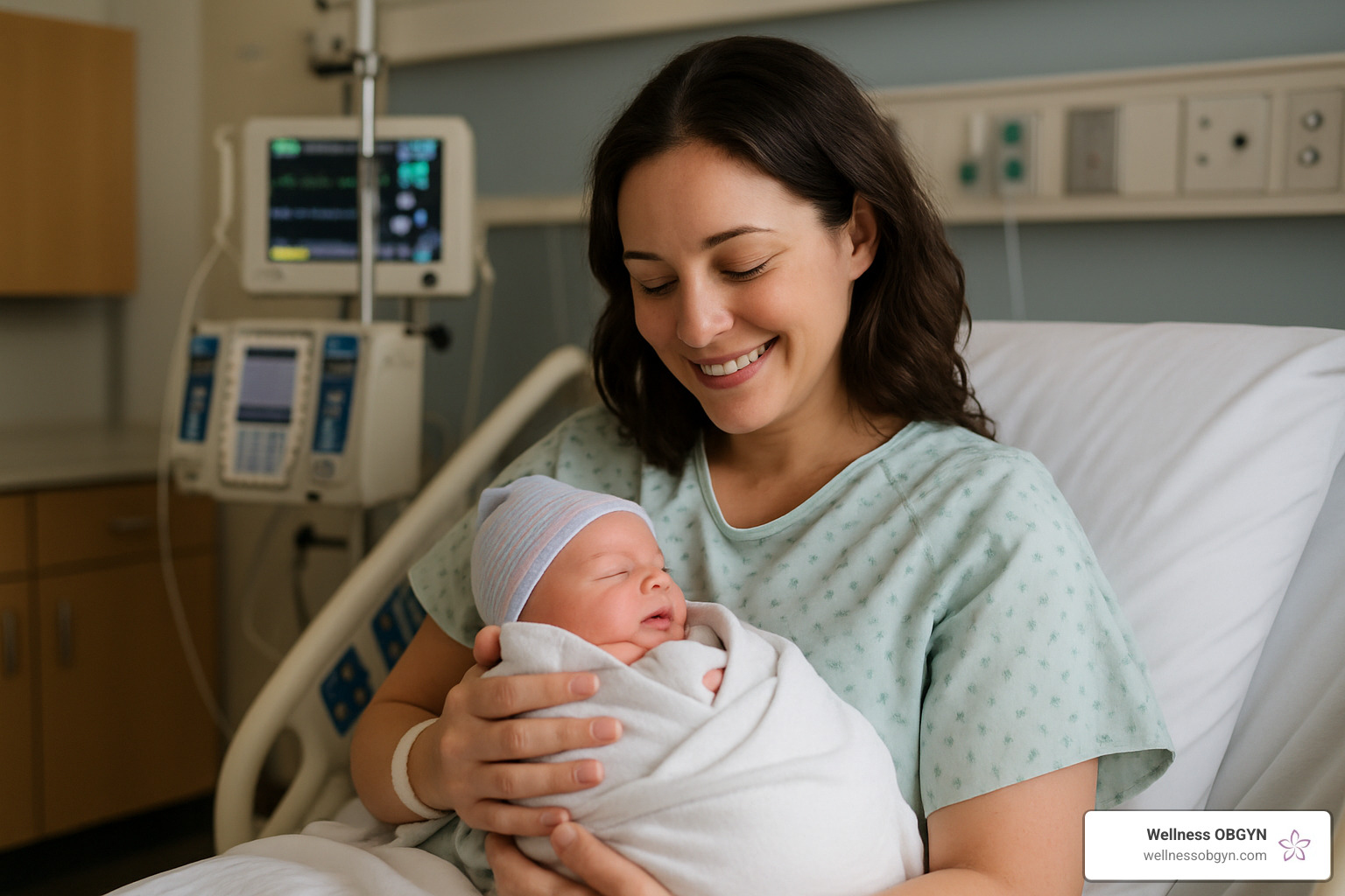 Mother holding newborn baby in hospital setting - obgyn honolulu hawaii