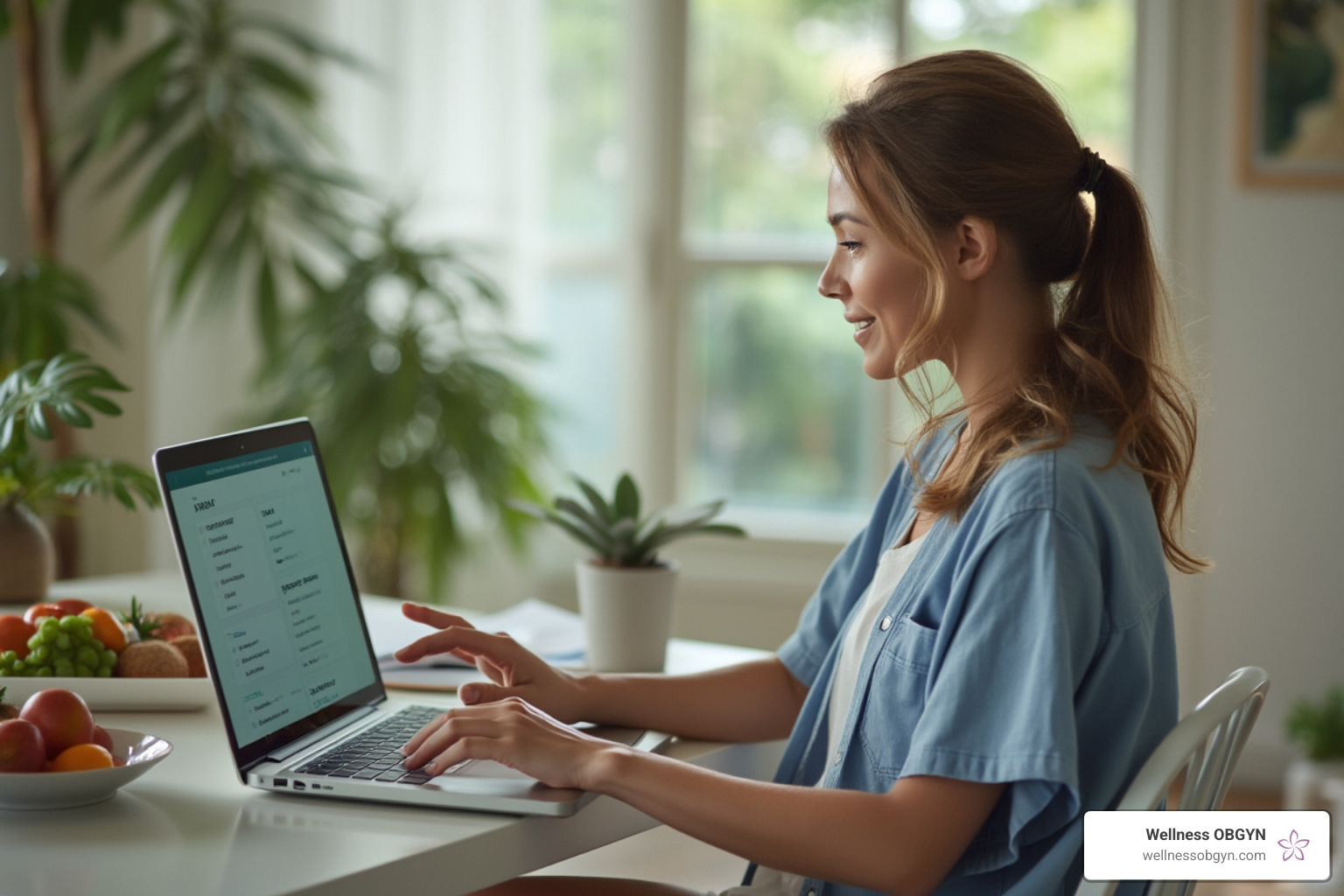 Woman researching OB-GYN options on laptop computer - obgyn honolulu hawaii