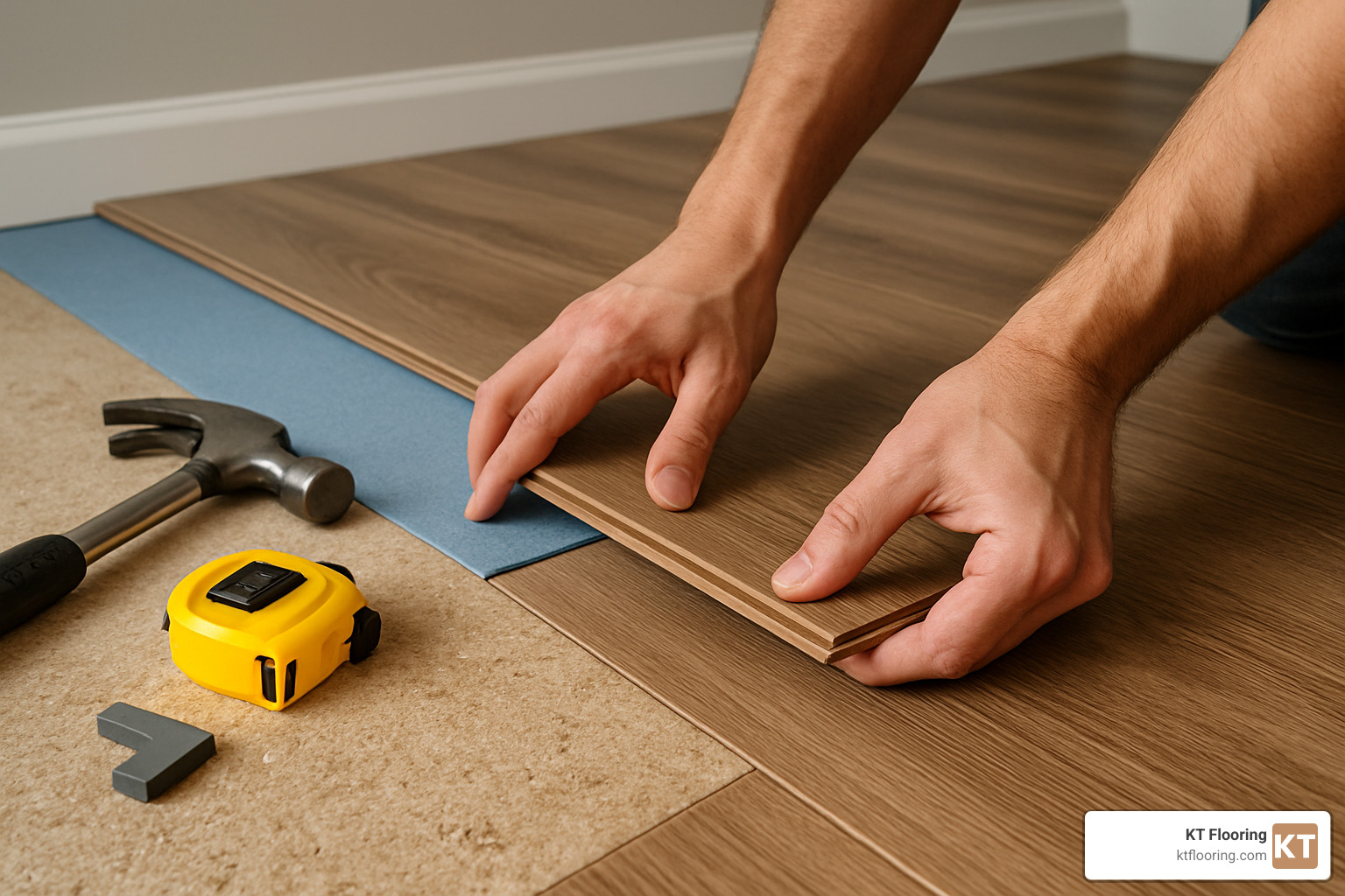 DIY laminate flooring installation showing click-lock connection - Best laminate flooring brands