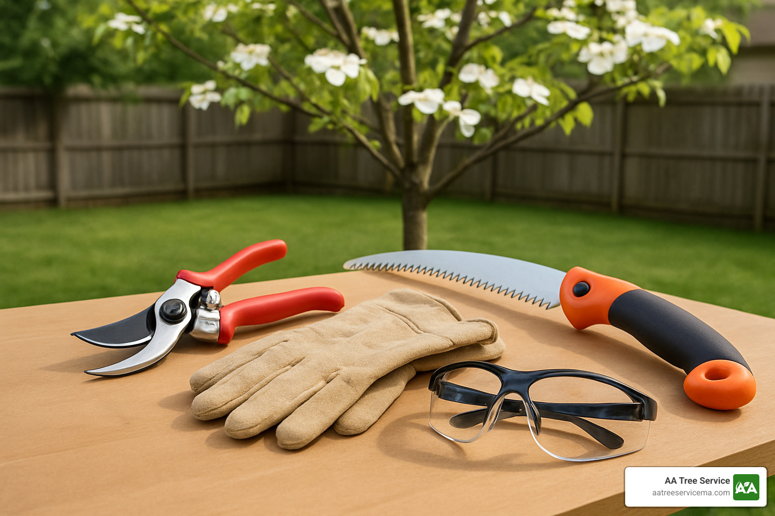 pruning tools and safety equipment for dogwood tree maintenance - pruning overgrown dogwood tree