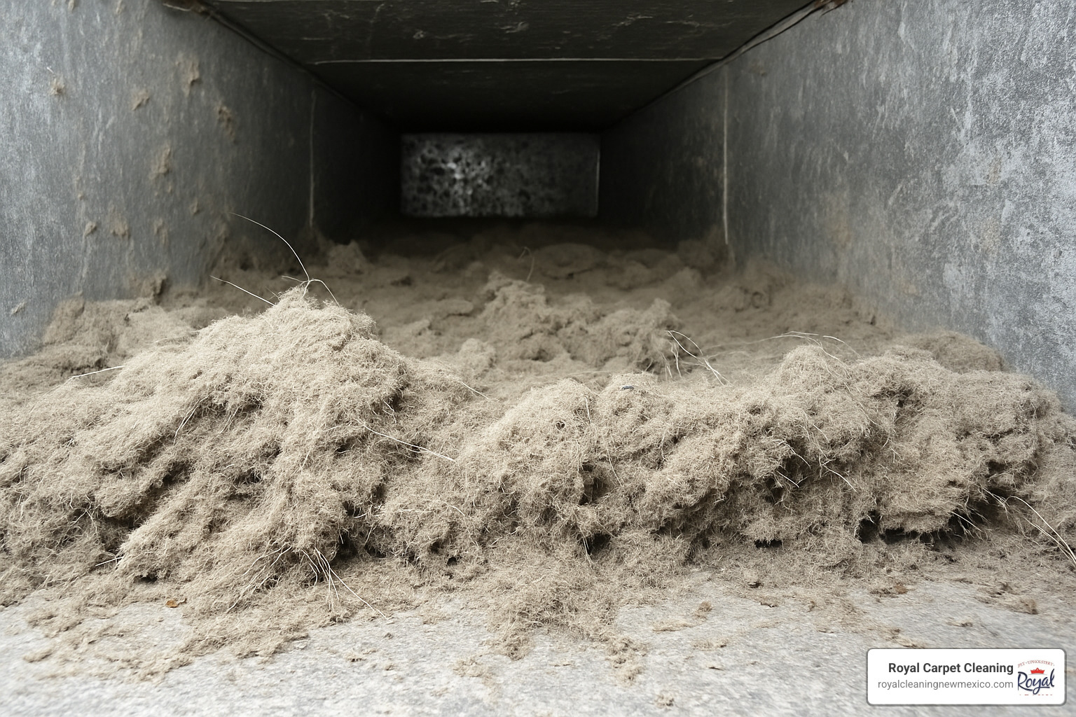 Severely clogged return air plenum showing years of dust and debris accumulation - air duct cleaning albuquerque