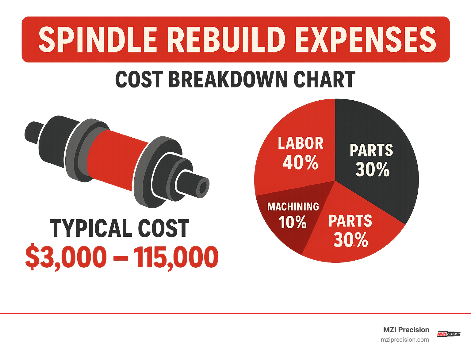 cost breakdown chart showing spindle rebuild expenses - car engine rebuild shops near me infographic