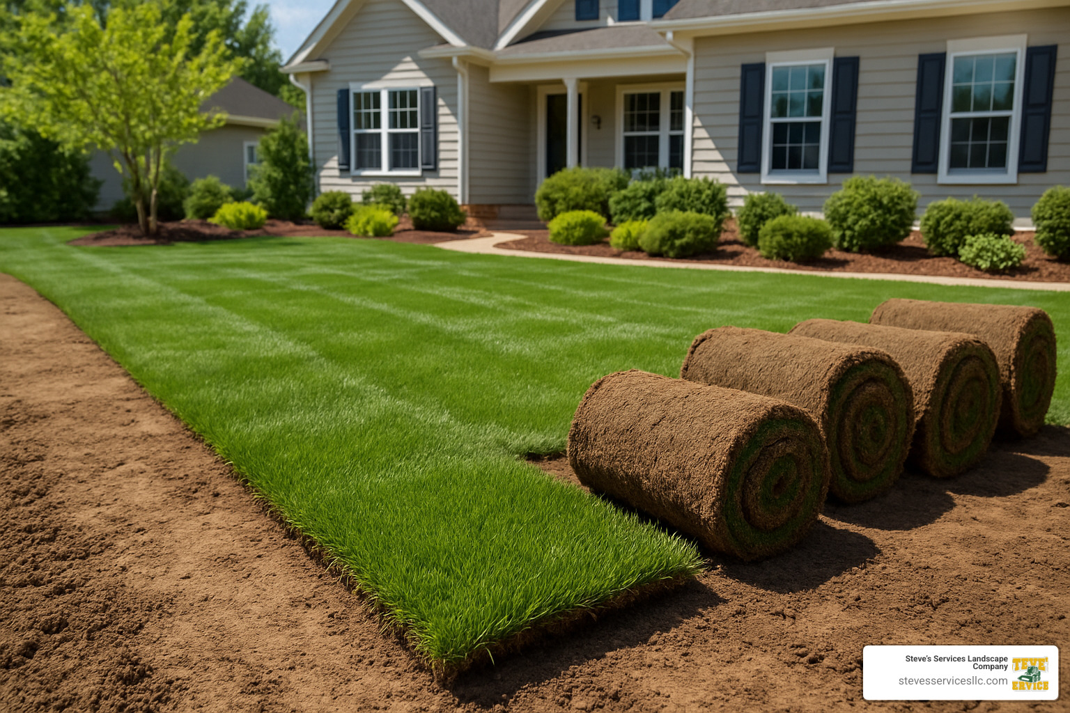 fresh sod installation on residential lawn - Grass seed hydroseeding