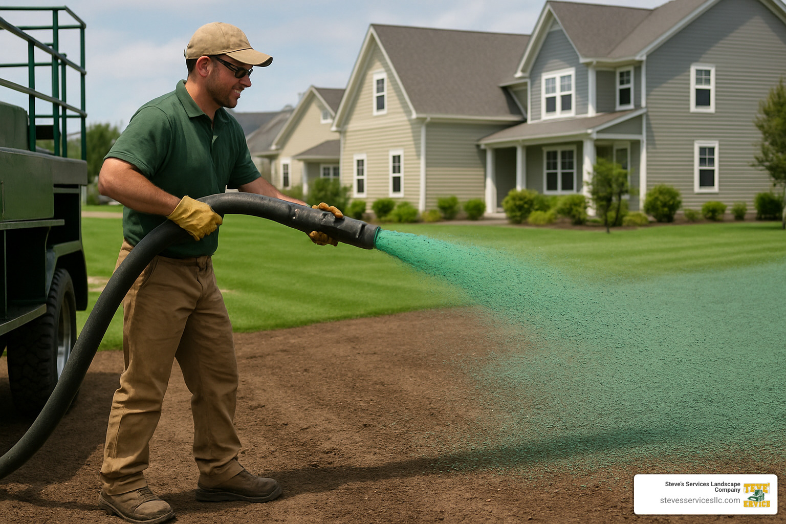 professional hydroseeding equipment spraying lawn - Grass seed hydroseeding