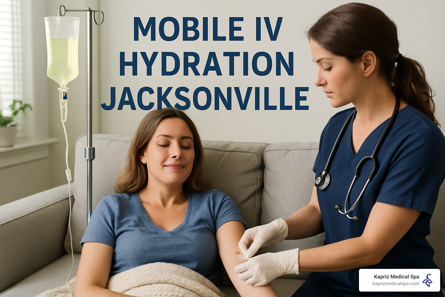 Mobile IV van parked outside modern downtown Jacksonville condominium building - Mobile IV hydration Jacksonville
