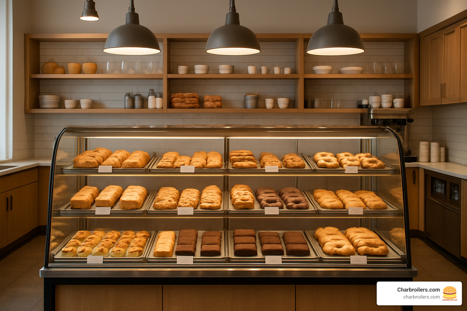 well-lit bakery display case interior showing proper product arrangement - bakery display cases