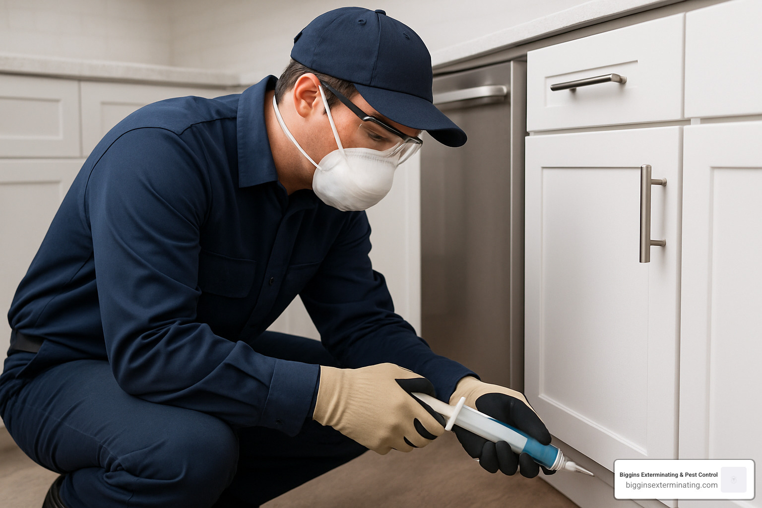 Professional technician applying gel bait treatment - Cockroach control services