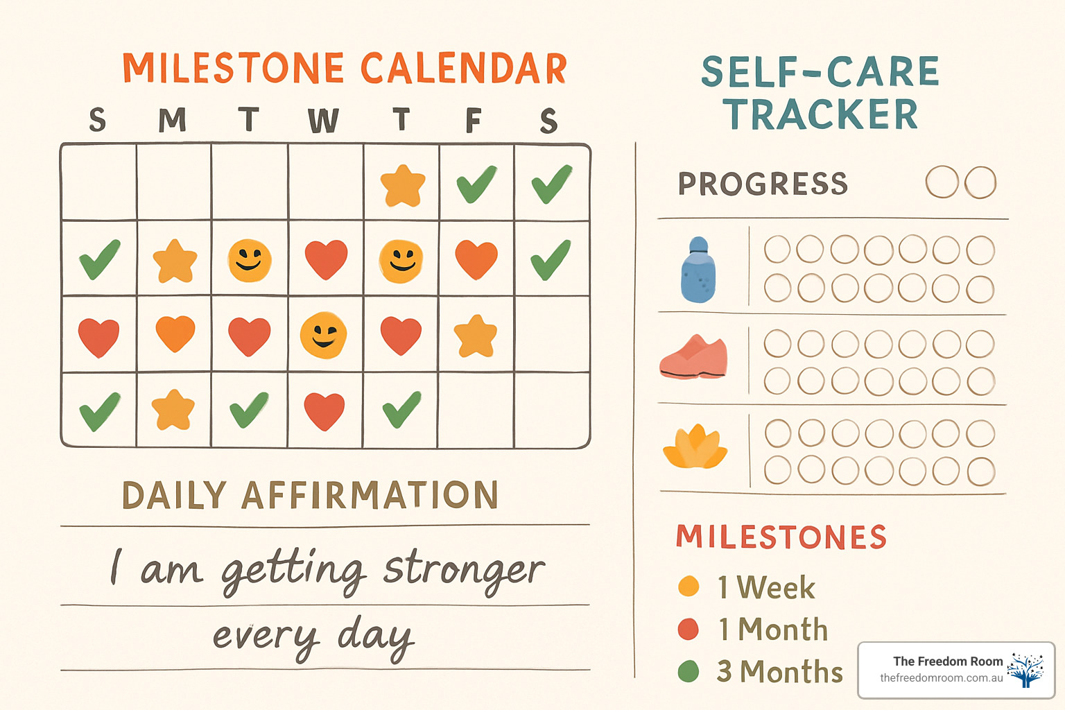 melstone calendar and other self care tracker - daily recovery affirmations