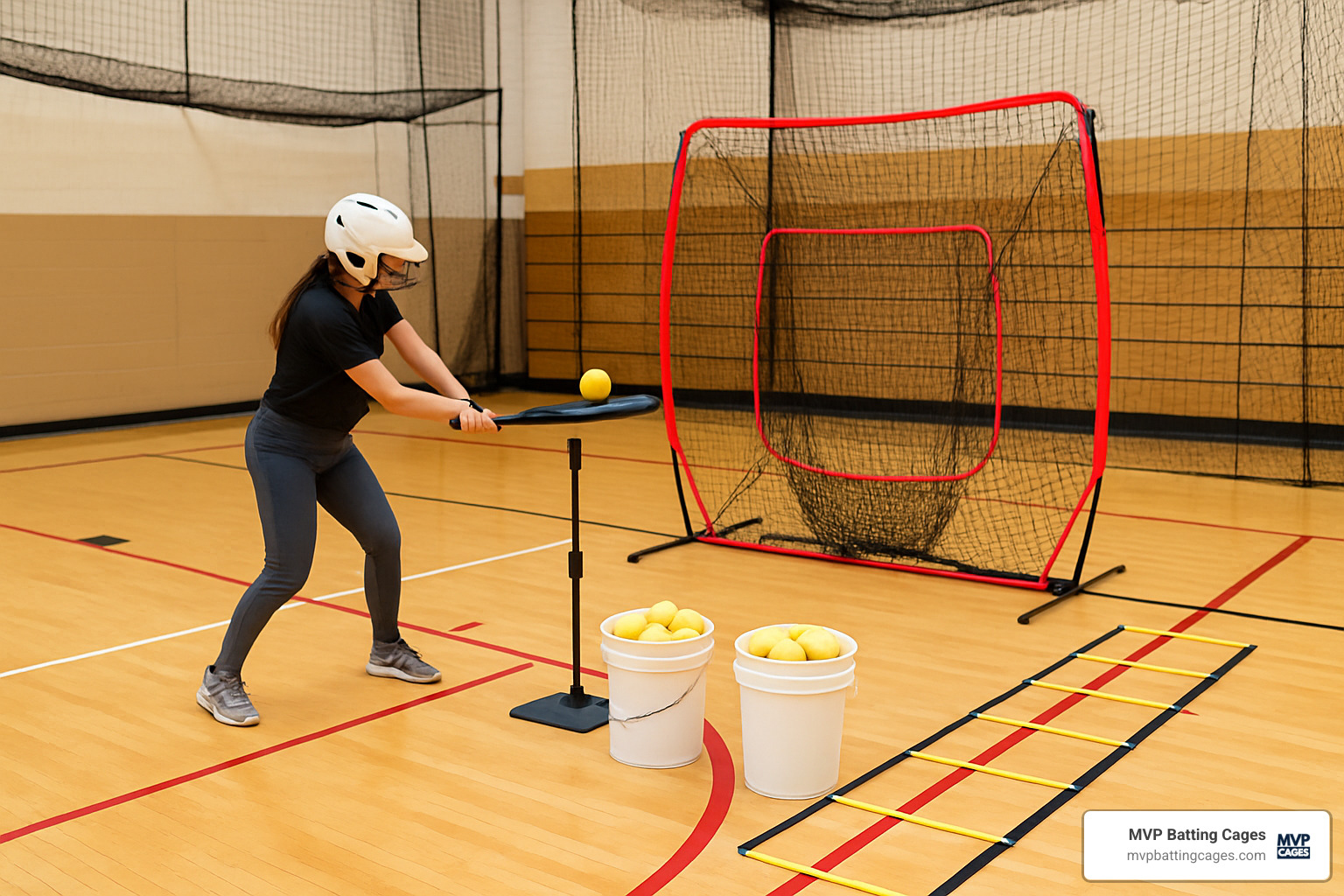 indoor hitting station setup - indoor softball practice
