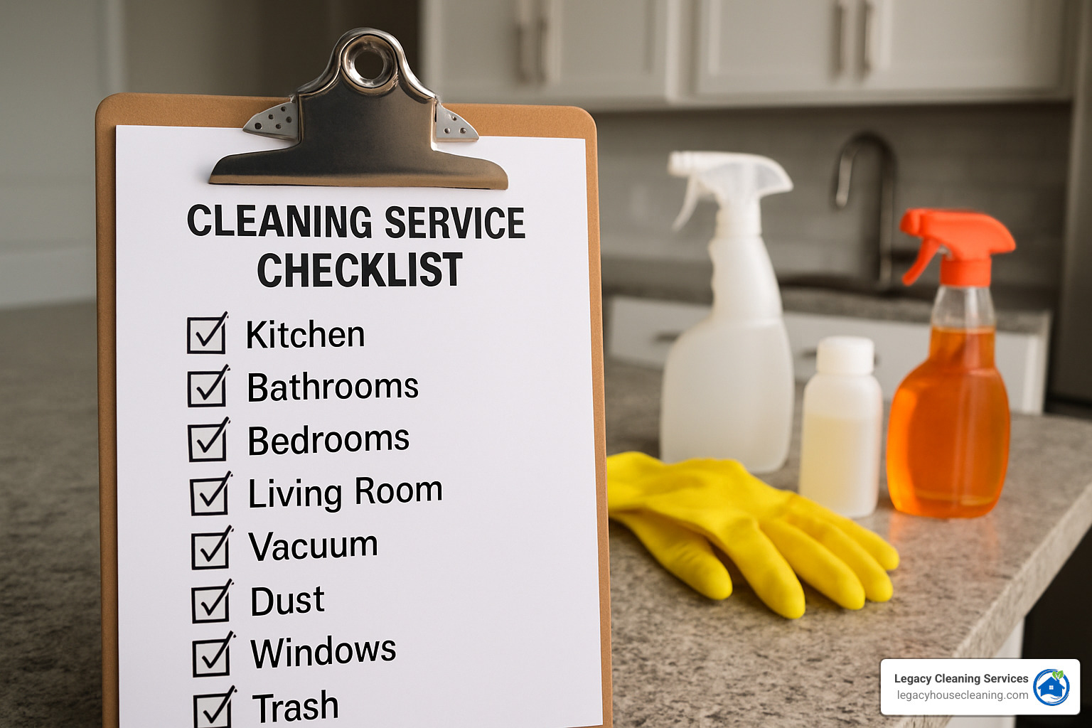 cleaning service checklist on clipboard with checkmarks next to completed tasks - best cleaning service madison wi