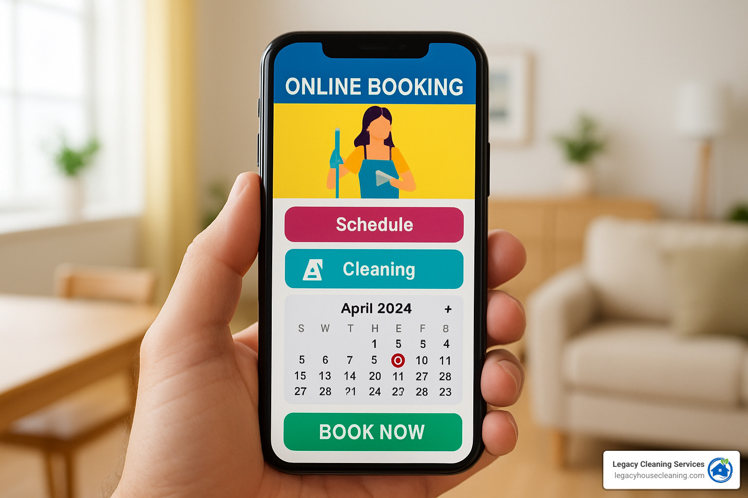 mobile phone screen showing online booking interface for cleaning services - best cleaning service madison wi