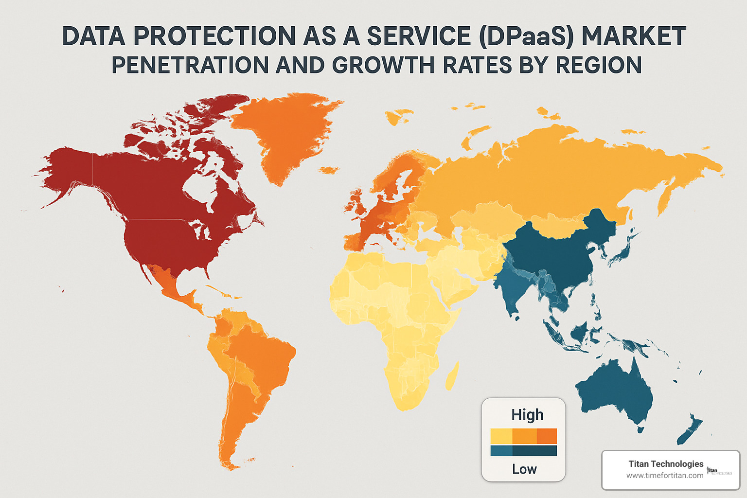 Global heat map of DPaaS market penetration and growth rates by region - data protection as a service market