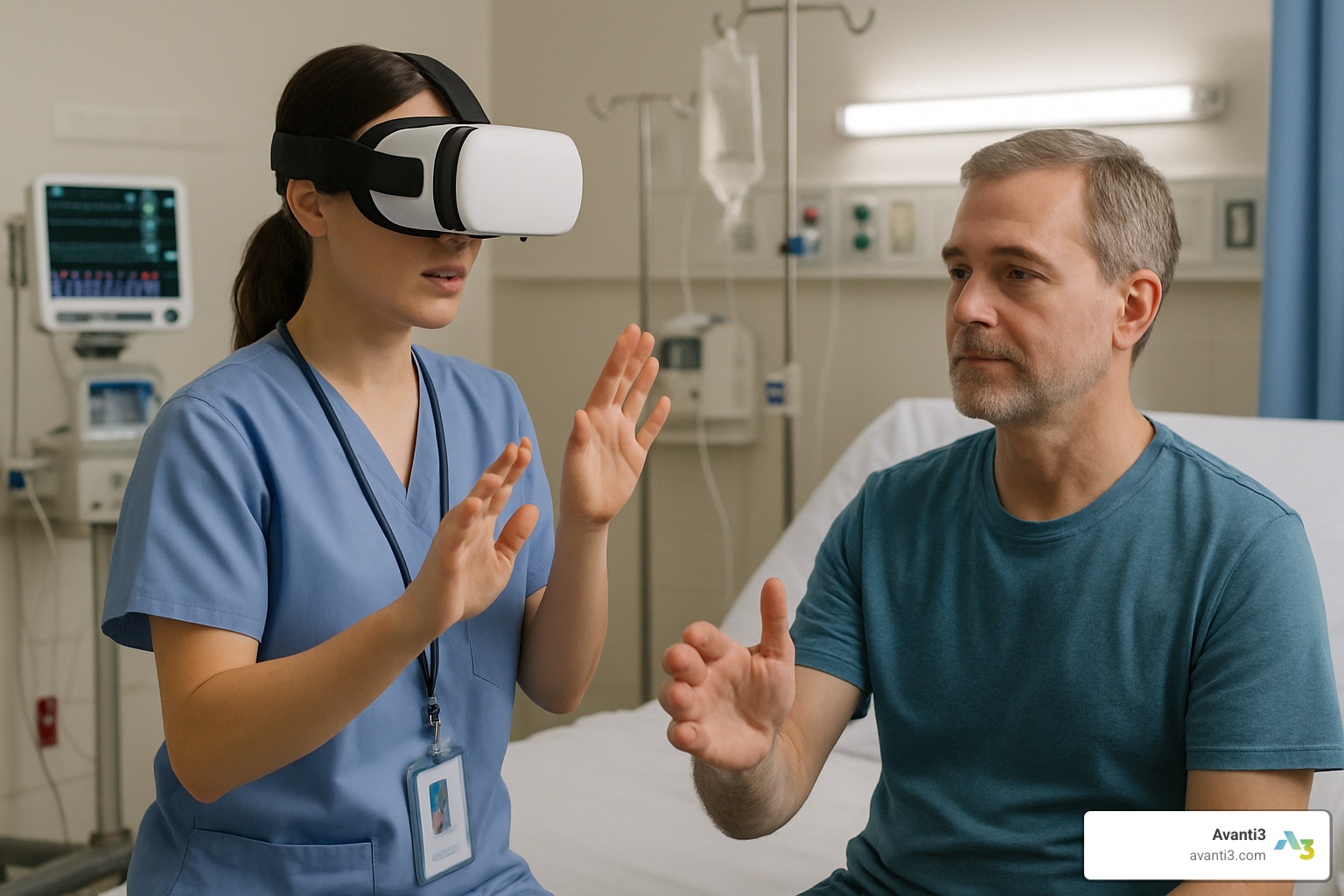 Healthcare professional using VR for patient therapy - virtual reality solutions